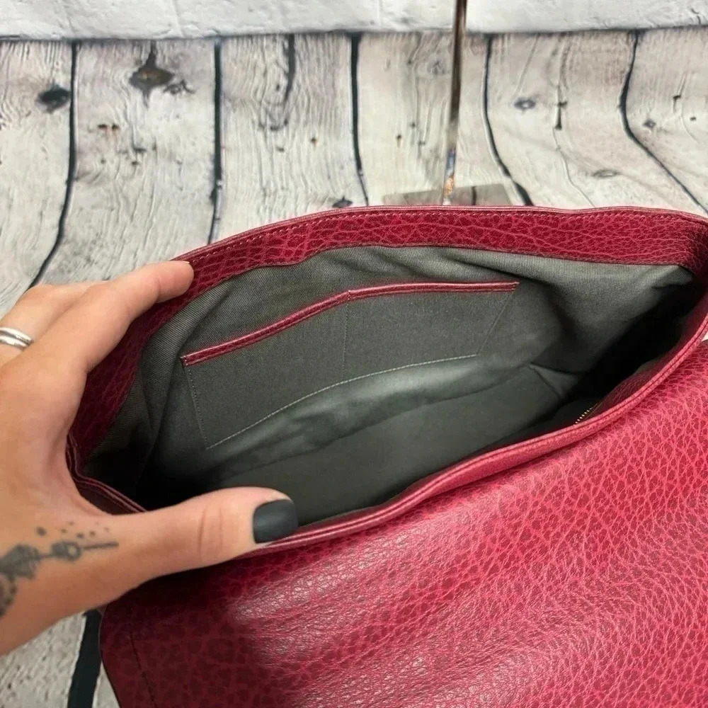 MAIYET Maroon Leather Messenger Bag w/ Gold Hardware Detachable Crossbody Purse - Picture 6 of 14